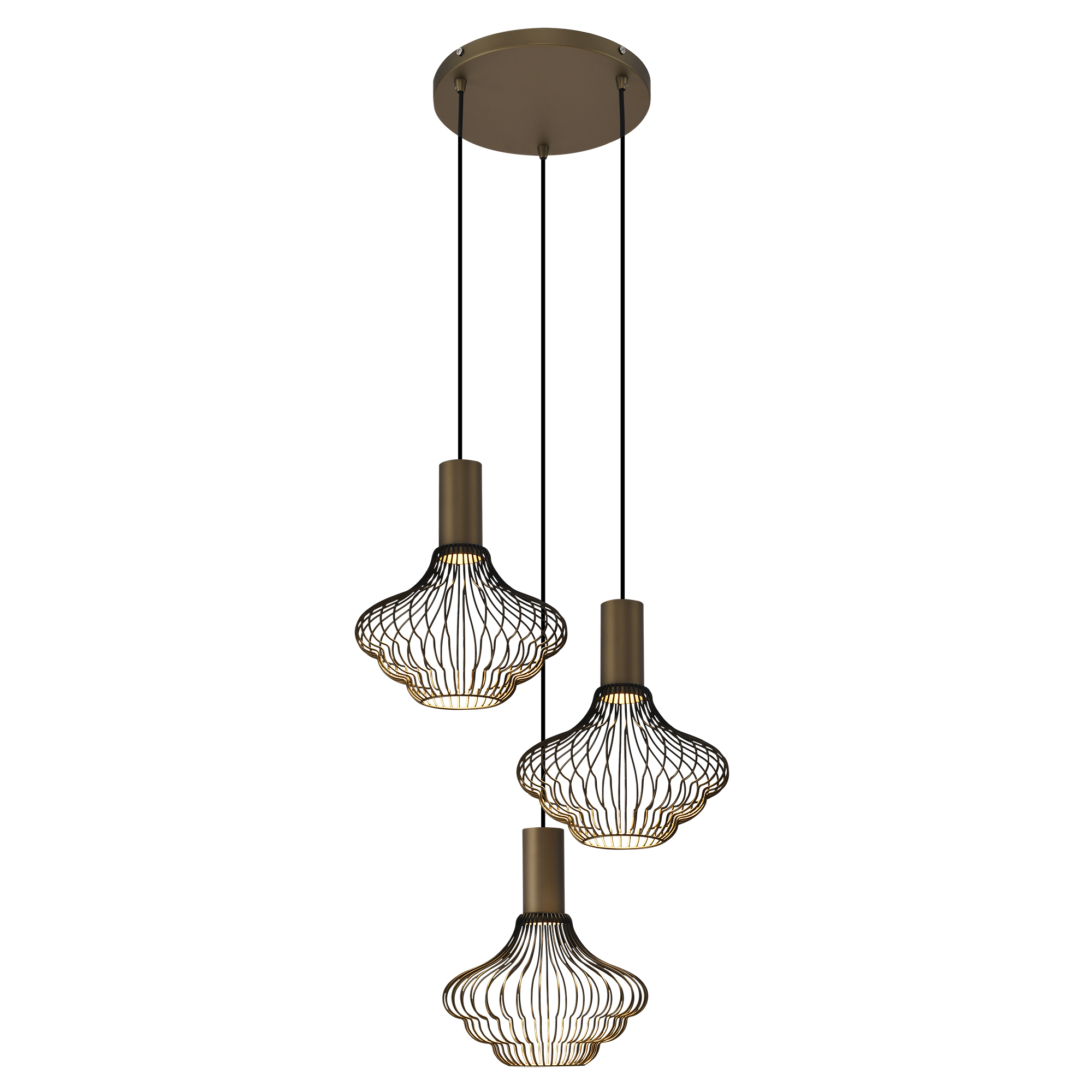 Asli 3-lichts Hanglamp Zwart Goud