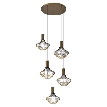 Asli 5-lichts Hanglamp Zwart Goud