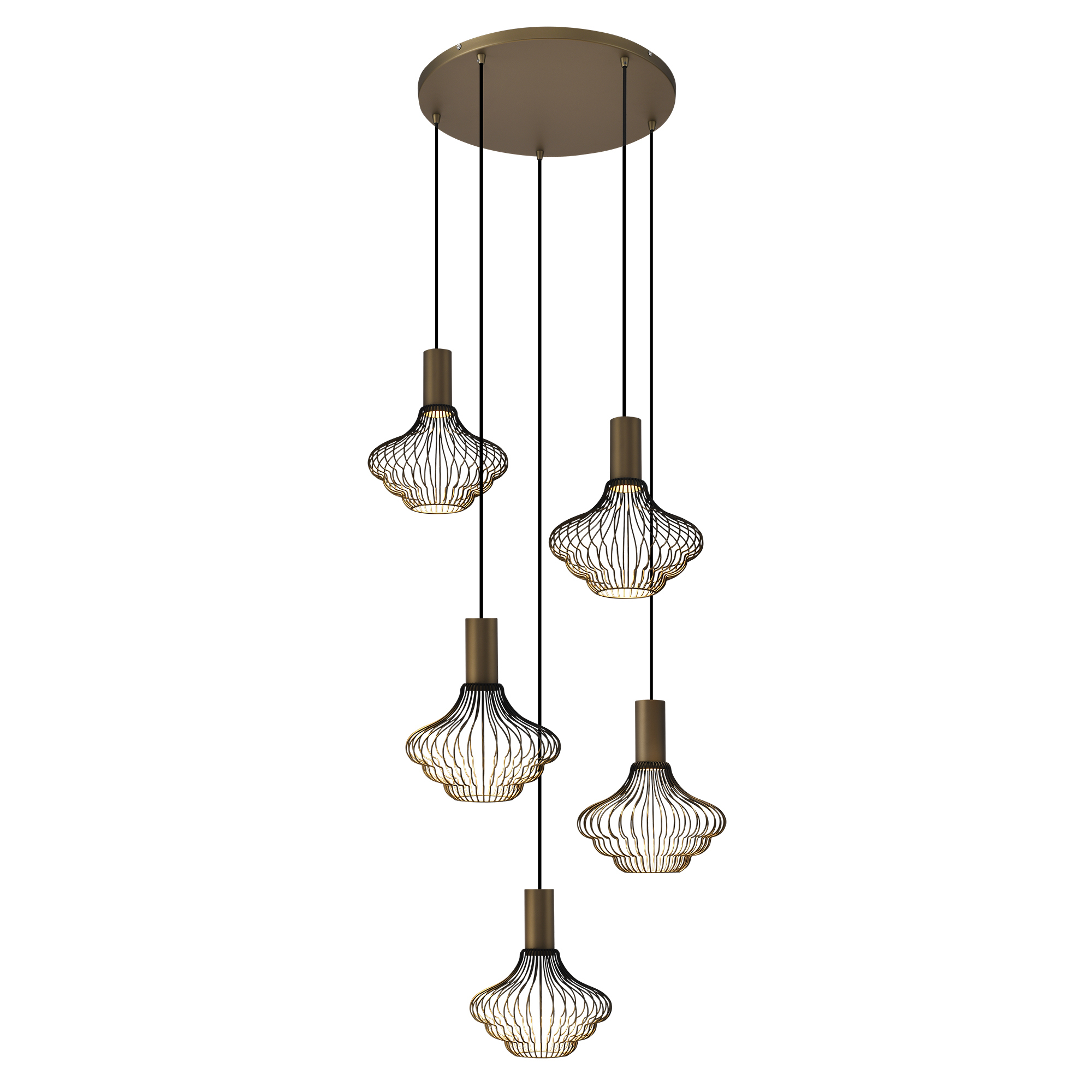 Asli 5-lichts Hanglamp Zwart Goud