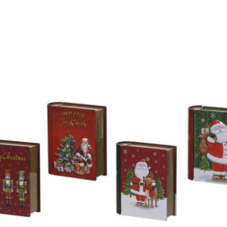Blik Bookvorm kerst 11x10cm 4 assorti | Decoris