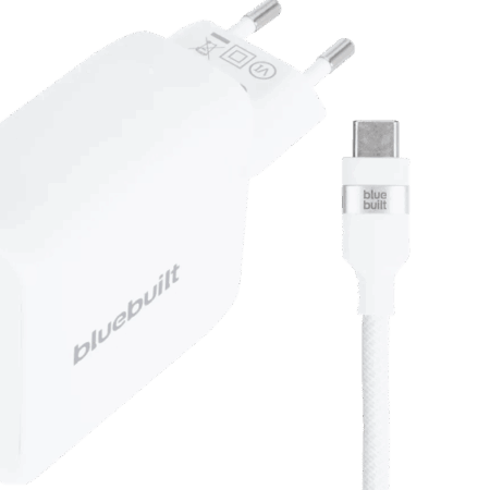 BlueBuilt 100W GaN Usb C Oplader Wit + Usb C Kabel 240W 2m Nylon Wit
