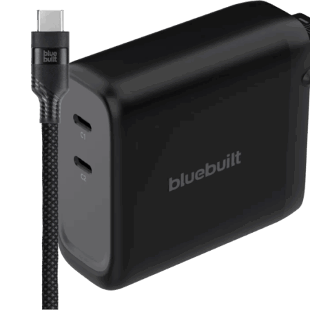 BlueBuilt 140W GaN Oplader met 2 Usb C Poorten Zwart + BlueBuilt Usb C Kabel 240W 2m Nylon