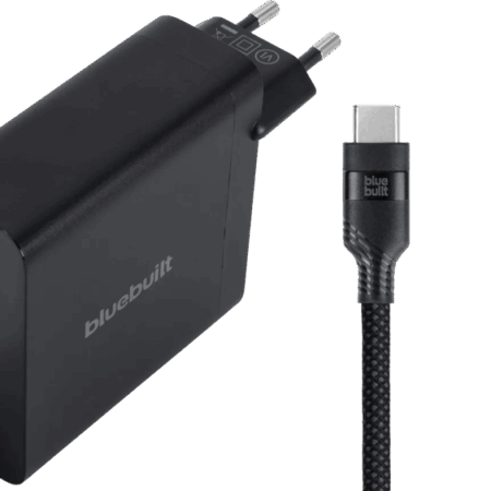 BlueBuilt 140W GaN Usb C Oplader Zwart + Usb C Kabel 240W 2m Nylon Zwart