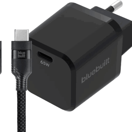 BlueBuilt 65W GaN Usb C Oplader Zwart + Usb C Kabel 240W 2m Nylon Zwart