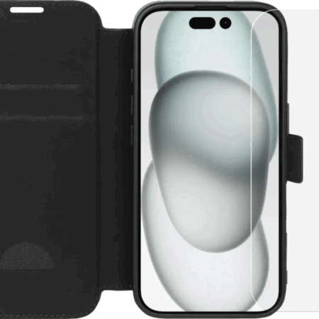BlueBuilt Apple iPhone 16 Book Case Leer Zwart + Screenprotector Glas