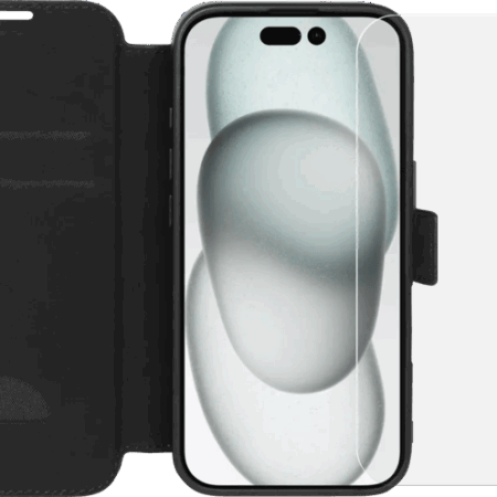 BlueBuilt Apple iPhone 16 Book Case Leer Zwart + Screenprotector Glas Duo Pack