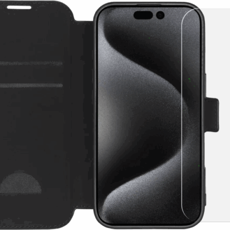 BlueBuilt Apple iPhone 16 Pro Book Case Leer Zwart + Screenprotector Glas