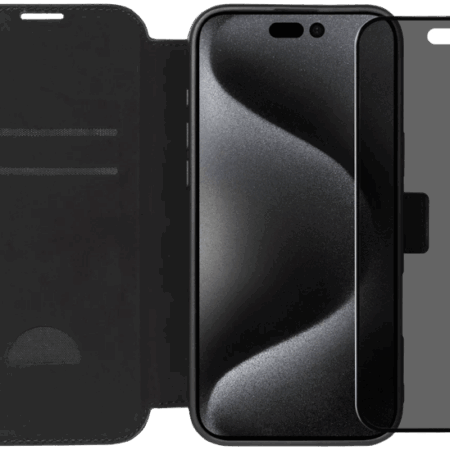BlueBuilt Apple iPhone 16 Pro Max Book Case Leer Zwart + Privacy Screenprotector Glas