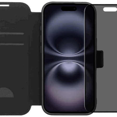 BlueBuilt Apple iPhone 17 Book Case Leer Zwart + Privacy Filter Screenprotector Duo Pack