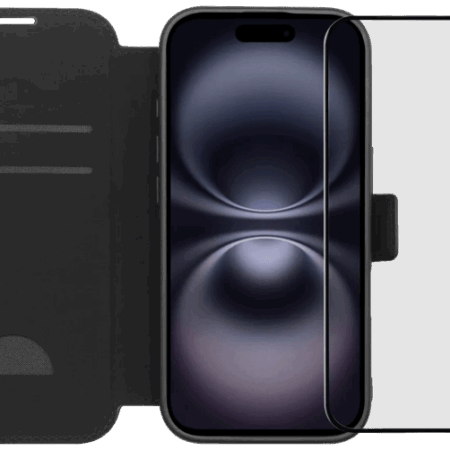 BlueBuilt Apple iPhone 17 Book Case Leer Zwart + Screenprotector Glas Duo Pack