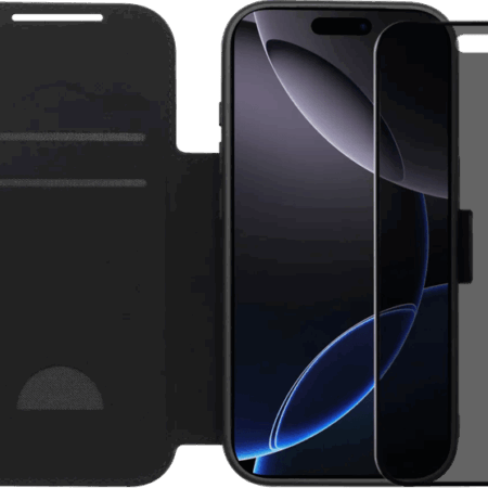 BlueBuilt Apple iPhone 17 Pro Book Case Leer Zwart + BlueBuilt iPhone 17 Pro Privacy Screenprotector Glas