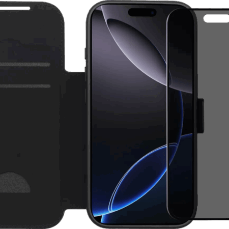 BlueBuilt Apple iPhone 17 Pro Book Case Leer Zwart + Privacy Screenprotector Duo Pack