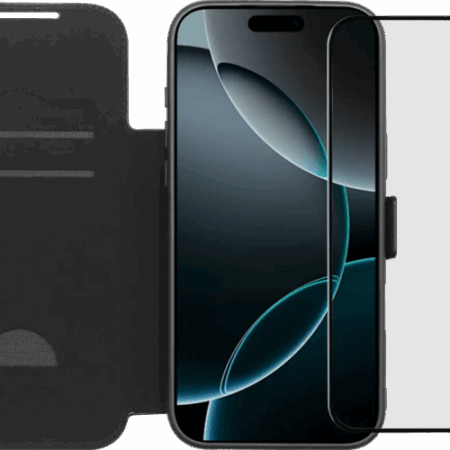BlueBuilt Apple iPhone 17 Pro Max Book Case Leer Zwart + Screenprotector Duo Pack