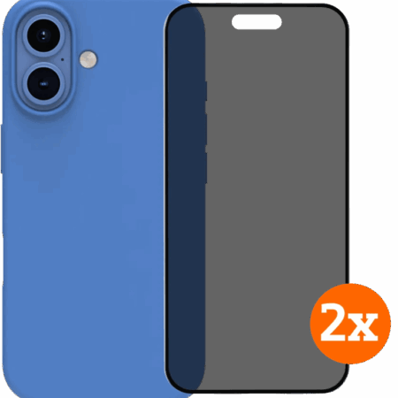 BlueBuilt Back Cover iPhone 16 Blauw + Privacy Filter Screenprotector Glas Duo Pack