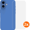 BlueBuilt Back Cover iPhone 16 Blauw + Screenprotector Glas Duo Pack