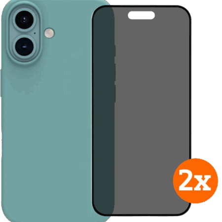 BlueBuilt Back Cover iPhone 16 Groen + Privacy Filter Screenprotector Glas Duo Pack