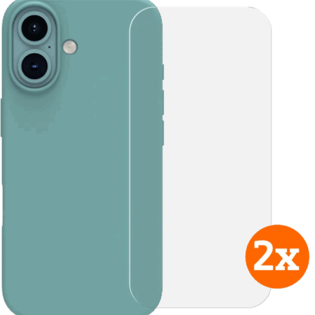BlueBuilt Back Cover iPhone 16 Groen + Screenprotector Glas Duo Pack