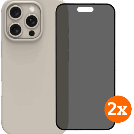 BlueBuilt Back Cover iPhone 16 Pro Beige + Privacy Filter Screenprotector Glas Duo Pack