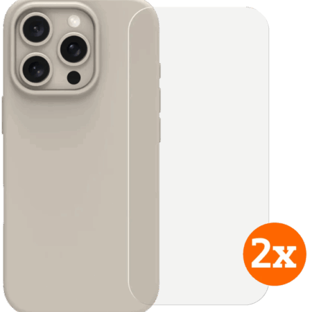 BlueBuilt Back Cover iPhone 16 Pro Beige + Screenprotector Glas Duo Pack