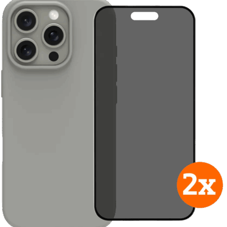 BlueBuilt Back Cover iPhone 16 Pro Grijs + Privacy Filter Screenprotector Glas Duo Pack