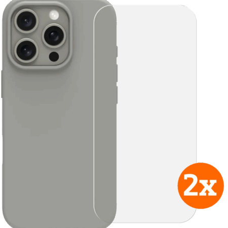 BlueBuilt Back Cover iPhone 16 Pro Grijs + Screenprotector Glas Duo Pack