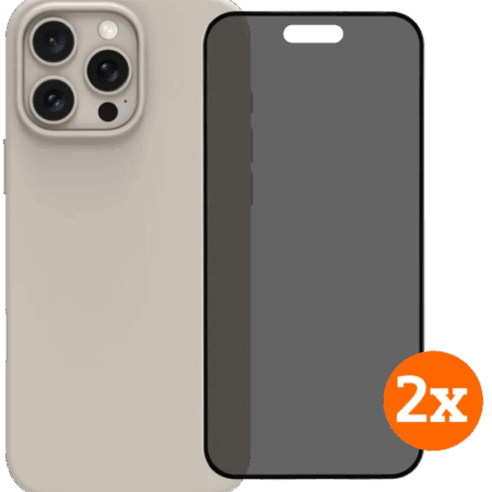 BlueBuilt Back Cover iPhone 16 Pro Max Beige + Privacy Filter Screenprotector Duo Pack