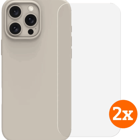 BlueBuilt Back Cover iPhone 16 Pro Max Beige + Screenprotector Glas Duo Pack
