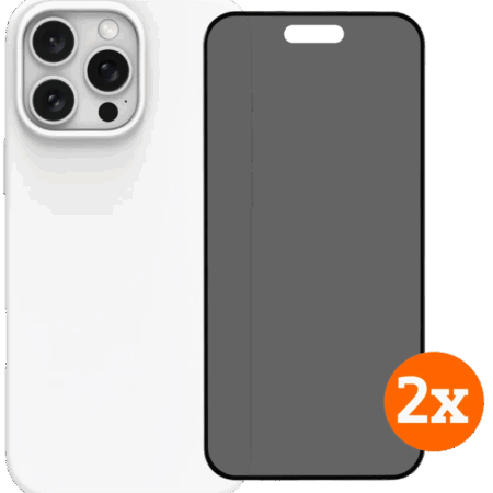BlueBuilt Back Cover iPhone 16 Pro Max Wit + Privacy Filter Screenprotector Glas Duo Pack