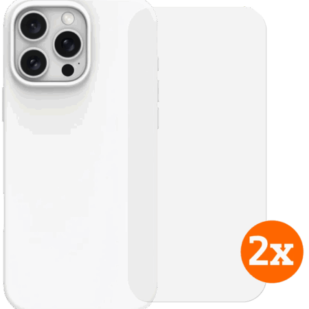 BlueBuilt Back Cover iPhone 16 Pro Max Wit + Screenprotector Glas Duo Pack