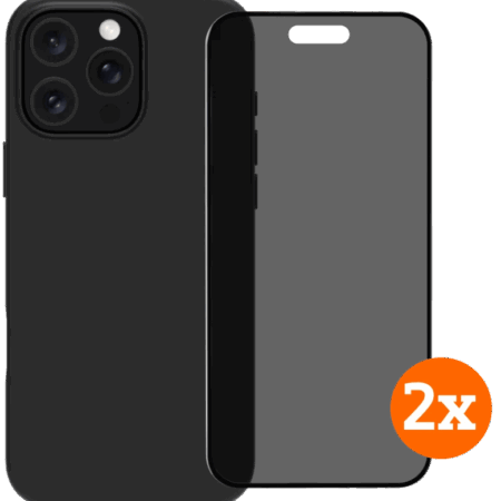 BlueBuilt Back Cover iPhone 16 Pro Max Zwart + Privacy Filter Screenprotector Duo Pack