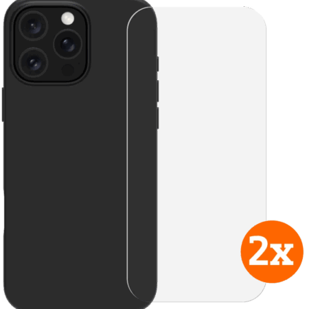 BlueBuilt Back Cover iPhone 16 Pro Max Zwart + Screenprotector Glas Duo Pack