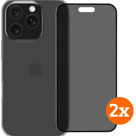 BlueBuilt Back Cover iPhone 16 Pro Transparant + Privacy Screenprotector Glas Duo Pack