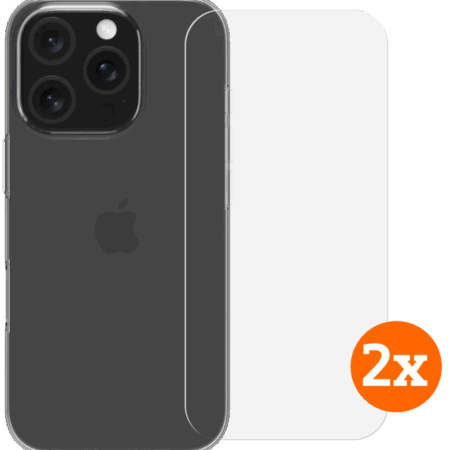 BlueBuilt Back Cover iPhone 16 Pro Transparant + Screenprotector Glas Duo Pack