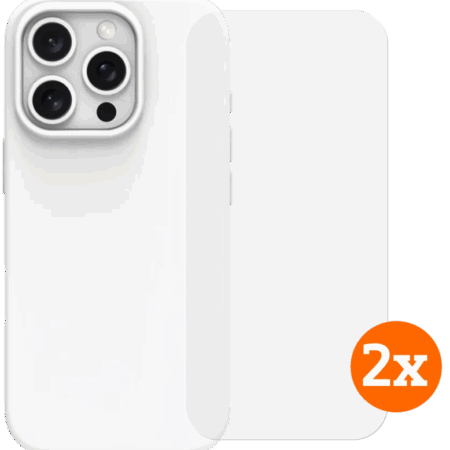 BlueBuilt Back Cover iPhone 16 Pro Wit + Screenprotector Glas Duo Pack