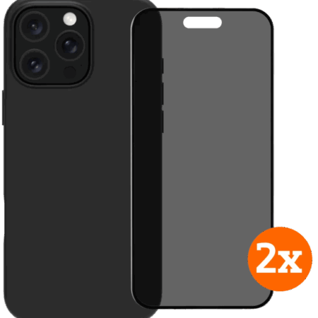 BlueBuilt Back Cover iPhone 16 Pro Zwart + Privacy Filter Screenprotector Glas Duo Pack