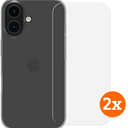 BlueBuilt Back Cover iPhone 16 Transparant + Screenprotector Glas Duo Pack