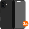 BlueBuilt Back Cover iPhone 16 Zwart + Privacy Filter Screenprotector Glas Duo Pack