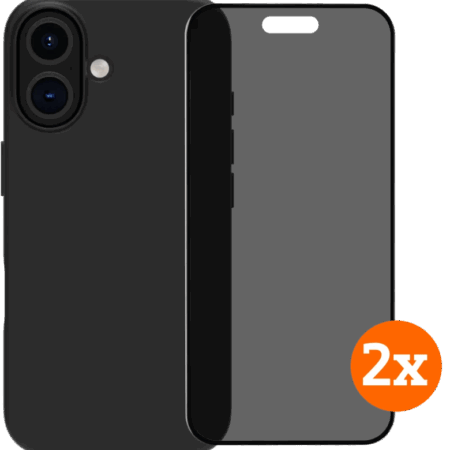 BlueBuilt Back Cover iPhone 16 Zwart + Privacy Filter Screenprotector Glas Duo Pack
