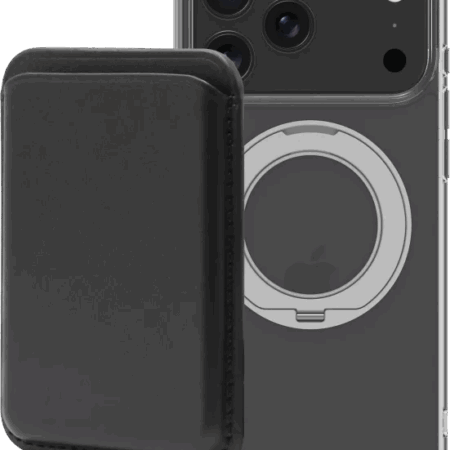 BlueBuilt MagSafe Hoesje en Standaard iPhone 18 Pro Max Transparant + Kaarthouder Leer Zwart