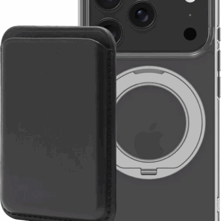 BlueBuilt MagSafe Hoesje en Standaard iPhone 18 Pro Transparant + Kaarthouder Leer Zwart