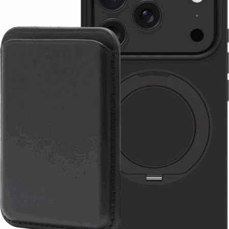 BlueBuilt MagSafe Hoesje en Standaard iPhone 18 Pro Zwart + Kaarthouder Leer Zwart