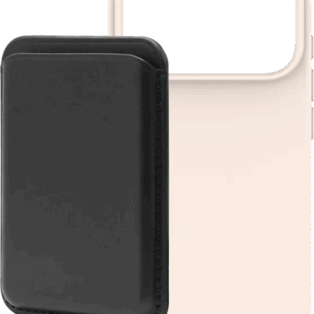 BlueBuilt MagSafe Hoesje iPhone 18 Pro Beige + Kaarthouder Leer Zwart