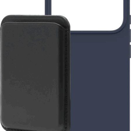 BlueBuilt MagSafe Hoesje iPhone 18 Pro Blauw + Kaarthouder Leer Zwart