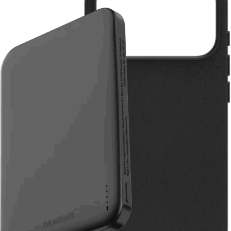 BlueBuilt MagSafe Hoesje iPhone 18 Pro Leer Zwart + Powerbank 5.000 mAh Grijs