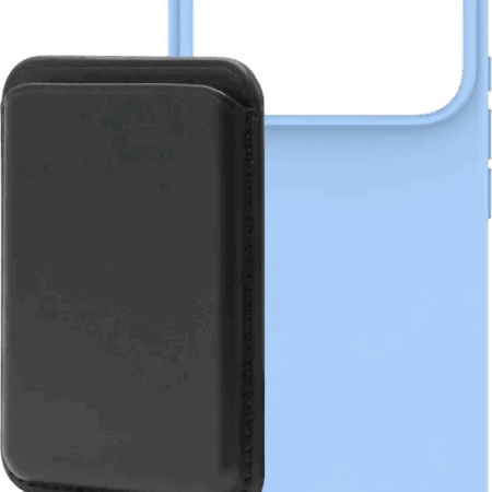 BlueBuilt MagSafe Hoesje iPhone 18 Pro Lichtblauw + Kaarthouder Leer Zwart