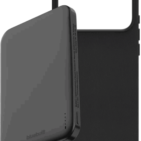 BlueBuilt MagSafe Hoesje iPhone 18 Pro Max Leer Zwart + Powerbank 5.000 mAh Grijs