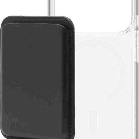 BlueBuilt MagSafe Hoesje iPhone 18 Pro Transparant + Kaarthouder Leer Zwart