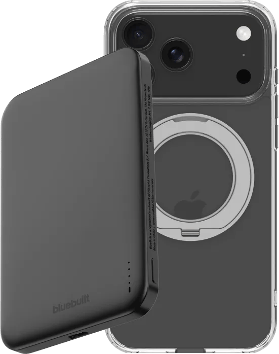 BlueBuilt MagSafe Hoesje met Standaard iPhone 18 Pro Max Transparant + Powerbank 5.000 mAh Grijs