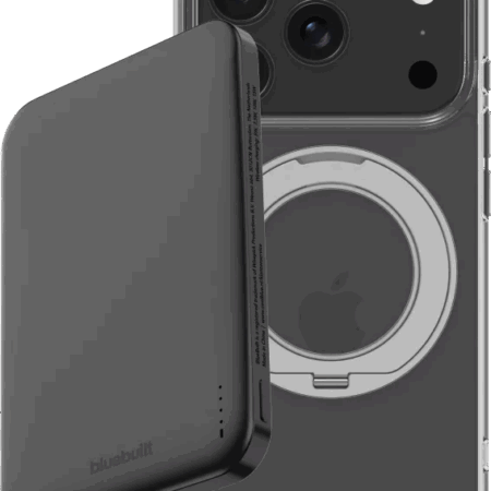 BlueBuilt MagSafe Hoesje met Standaard iPhone 18 Pro Transparant + Powerbank 5.000 mAh Grijs