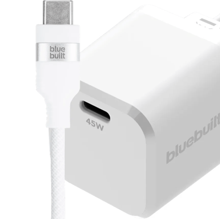 BlueBuilt Power Delivery Oplader 45W + Usb C Kabel 3m Nylon Wit
